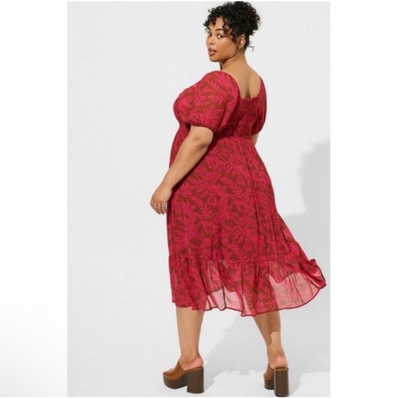 Torrid Leaves Tea Length Smocked Bodice Dress Size 4 Coquette Fairycore Romantic - Picture 8 of 11